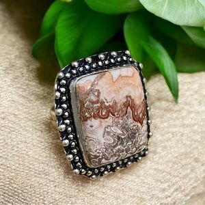 Crazy Lace Agate Silver Ring Size 6.5